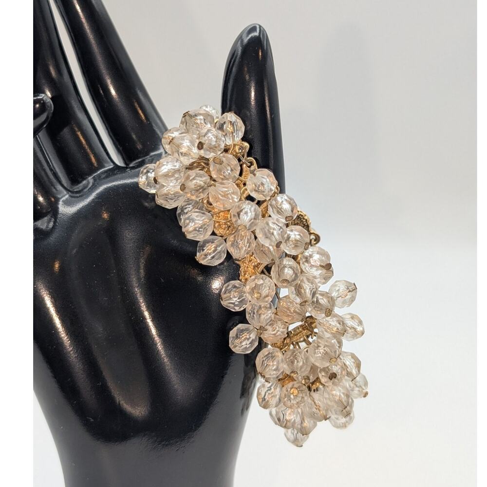 Vintage Clear Faceted Crystal Beaded Gold Tone Cha Cha Bracelet